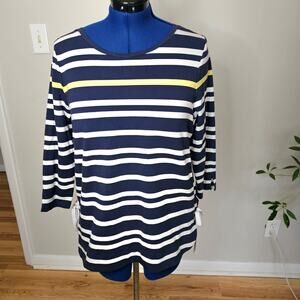 Charter Club Navy & White Stripe Top with Side Tie Detail – Size Large